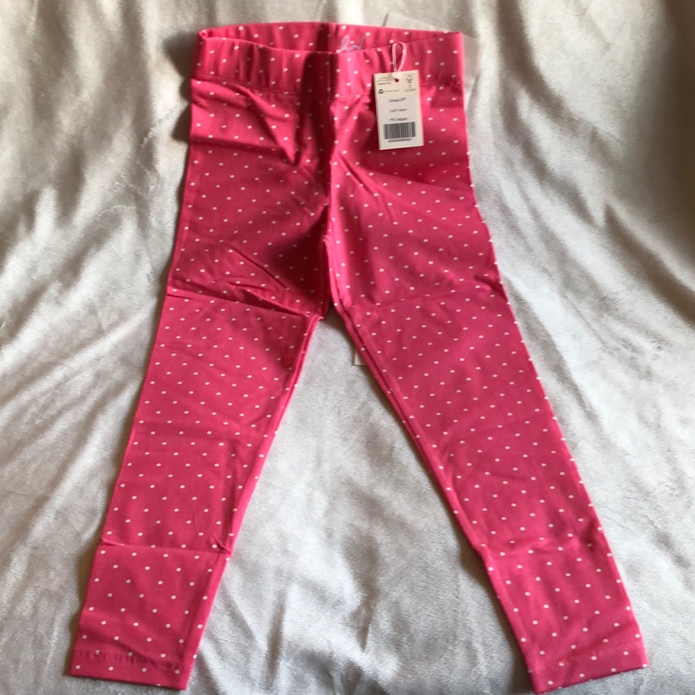 Mini Boden NWT girls 5-6 Pink with white polka dot leggings